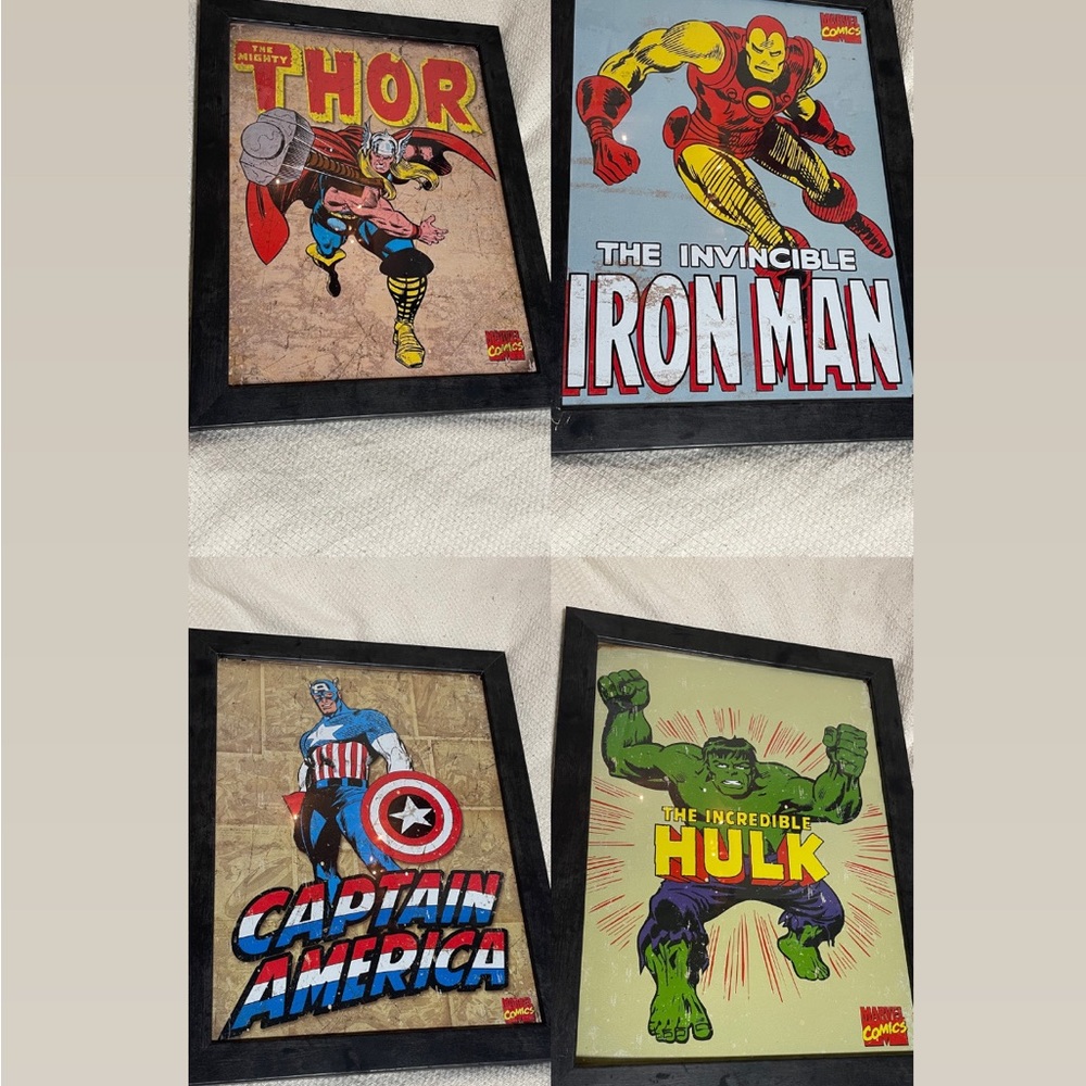 4 of the avengers portraits (HULK, THOR, CAPTAIN ANERICA & IRON MAN) 14”x18”